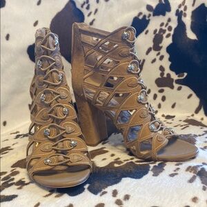 Sam Edelman Tan Heels with Intricate Cut-Out Design and High Heel
